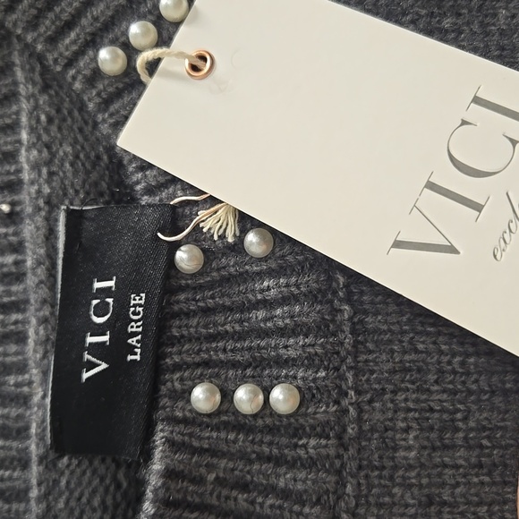 VICI-Pearl Embellished In Grey Sweater-Size Large - Picture 9 of 17